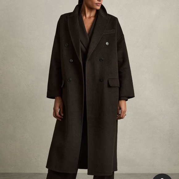 NWT Reiss Lara Wool Blend Herringbone Twill Coat in Chocolate Brown US 4 - Picture 2 of 15